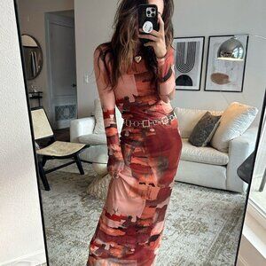 12th Tribe Casanova Printed Mesh Maxi Dress Size XSXS - NWT